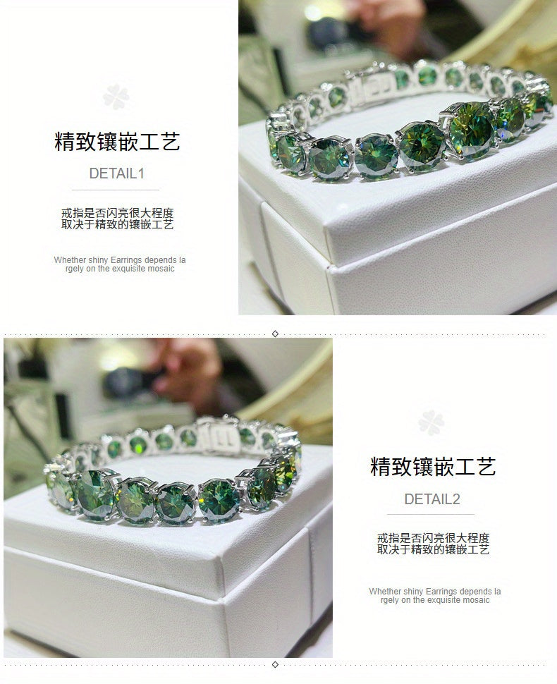 Green Moissanite 5-carat tennis bracelet, the new large carat exaggerated Moissanite bracelet, suitable for daily wear, but also for parties, dates, anniversaries, birthday gifts., Date Night Accessory, Party Jewelry, Bold Je
