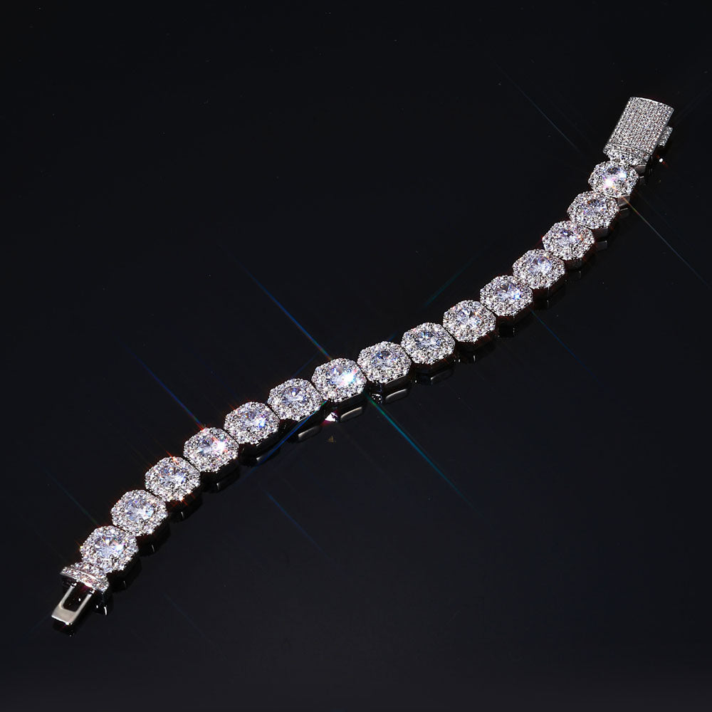 LYEE CYEE Men'S Hip Hop Style Sugar Cube Bracelet - Elegant Copper Band with Sparkling Synthetic Cubic Synthetic Zircon, Versatile Fashion Accessory for Casual or Party Wear, Hip Hop Bracelet