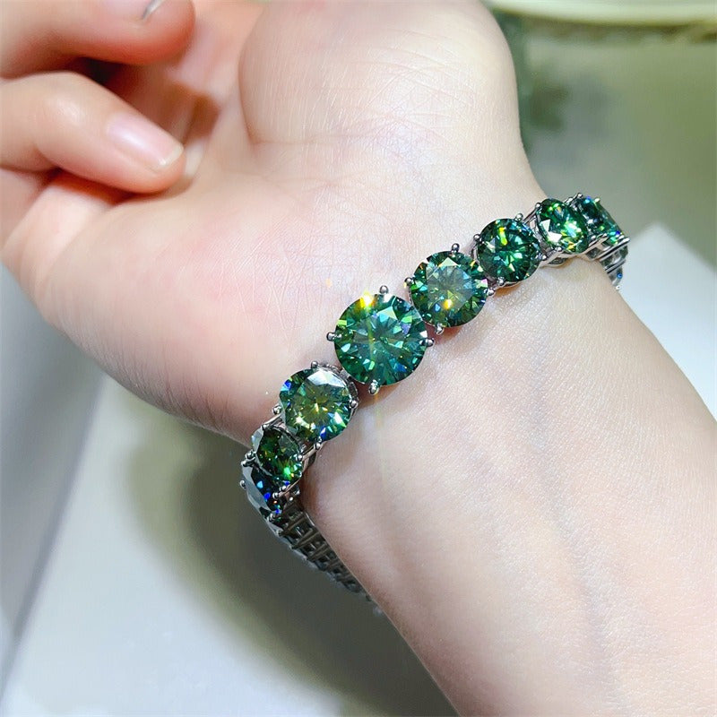 Green Moissanite 5-carat tennis bracelet, the new large carat exaggerated Moissanite bracelet, suitable for daily wear, but also for parties, dates, anniversaries, birthday gifts., Date Night Accessory, Party Jewelry, Bold Je