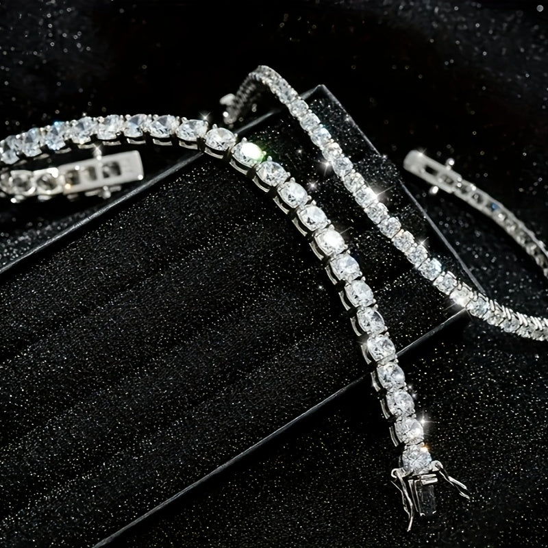 Shiny Gorgeous Women'S Tennis Bracelet, Full Moissanite Style Design Bracelet, Women'S Luxury Jewelry, Engagement Wedding Bracelet, Birthday, Anniversary, Valentine'S Day, Mother'S Day, Halloween, Thanksgiving, Christmas Gift