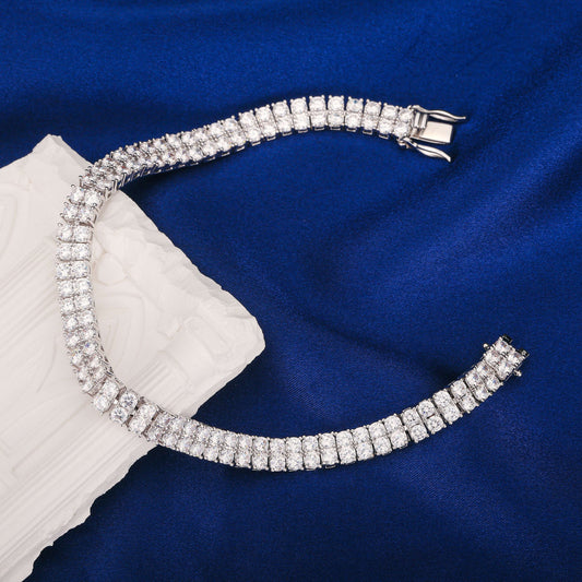 925 Sterling Silver 3mm Double Layer 106pcs 0.2ct Lab Moissanite Tennis Bracelet, D Color VVS1 Round Cut Moissanite Tennis Bracelet, for Halloween, Christmas, Anniversary, all kinds of festivals, special occasions, boutique g