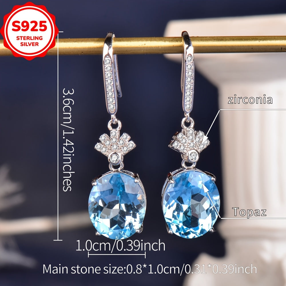 "925 Sterling 925 Silver Natural Topaz Earrings for - Elegant, Fashionable, Luxurious, and Sophisticated. Perfect for Valentine's Day, Mother's Day, Birthdays, Christmas, and Thanksgiving as a Gift for Your Beloved.", for Tee