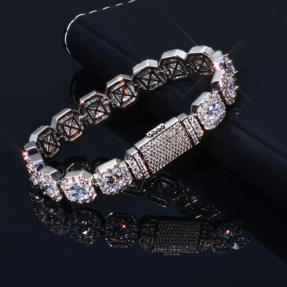 LYEE CYEE Men'S Hip Hop Style Sugar Cube Bracelet - Elegant Copper Band with Sparkling Synthetic Cubic Synthetic Zircon, Versatile Fashion Accessory for Casual or Party Wear, Hip Hop Bracelet