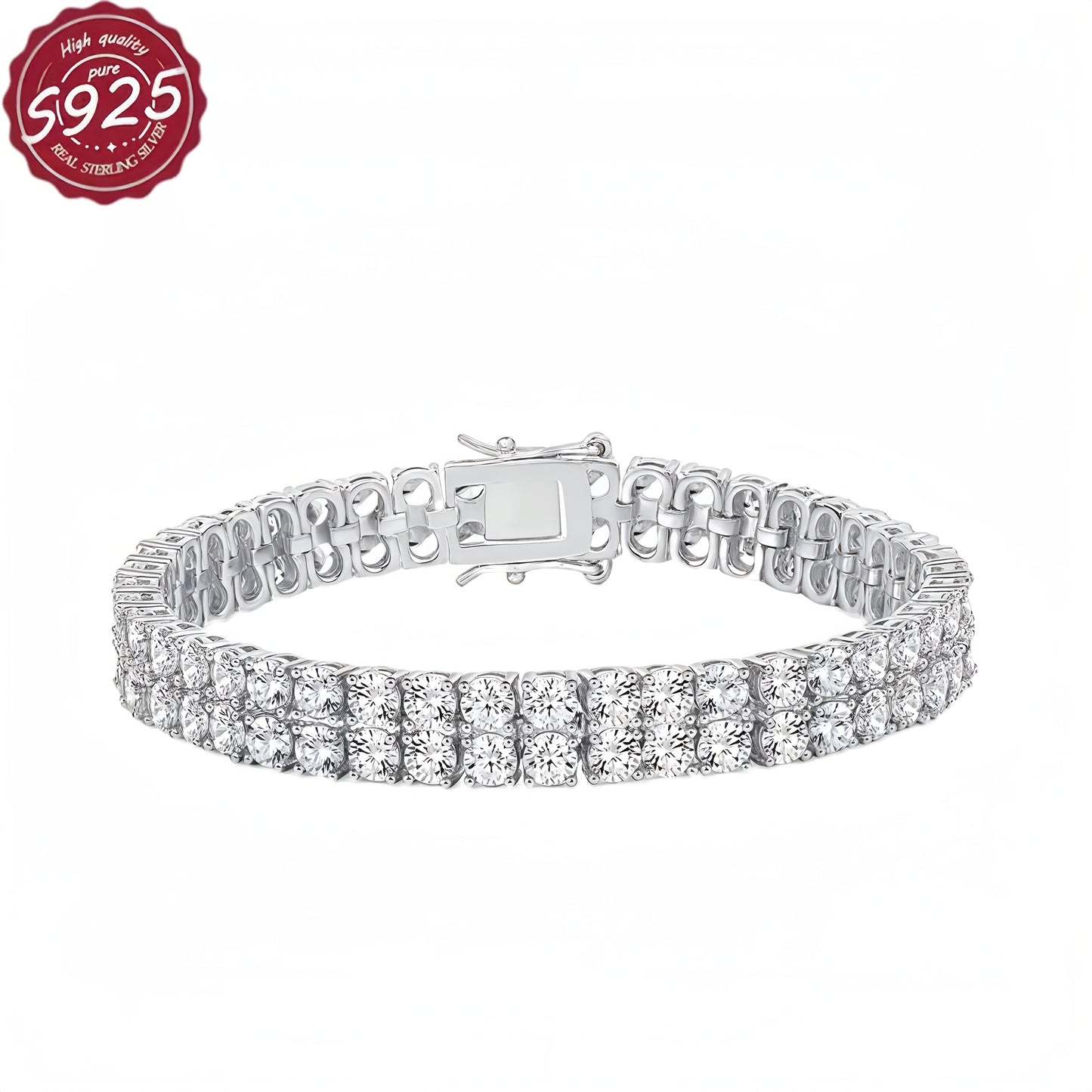 925 Sterling Silver 3mm Double Layer 106pcs 0.2ct Lab Moissanite Tennis Bracelet, D Color VVS1 Round Cut Moissanite Tennis Bracelet, for Halloween, Christmas, Anniversary, all kinds of festivals, special occasions, boutique g