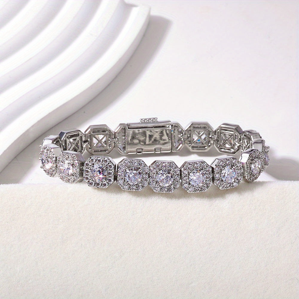 LYEE CYEE Men'S Hip Hop Style Sugar Cube Bracelet - Elegant Copper Band with Sparkling Synthetic Cubic Synthetic Zircon, Versatile Fashion Accessory for Casual or Party Wear, Hip Hop Bracelet