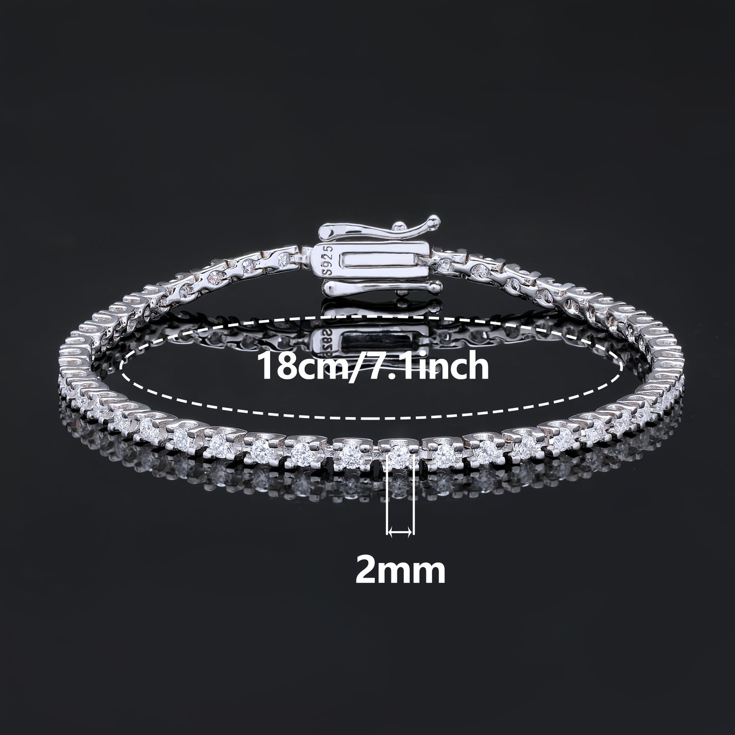 1pc 925 Silver 2/2.5/3mm VVS1 D Color Moissanite Tennis Bracelet with Lobster Clasp - Comfortable to Wear, Ideal for Birthdays and Parties, Comes with Gift Box, Perfect for Valentine'S Day, Daily Wear, and Special Occasions,