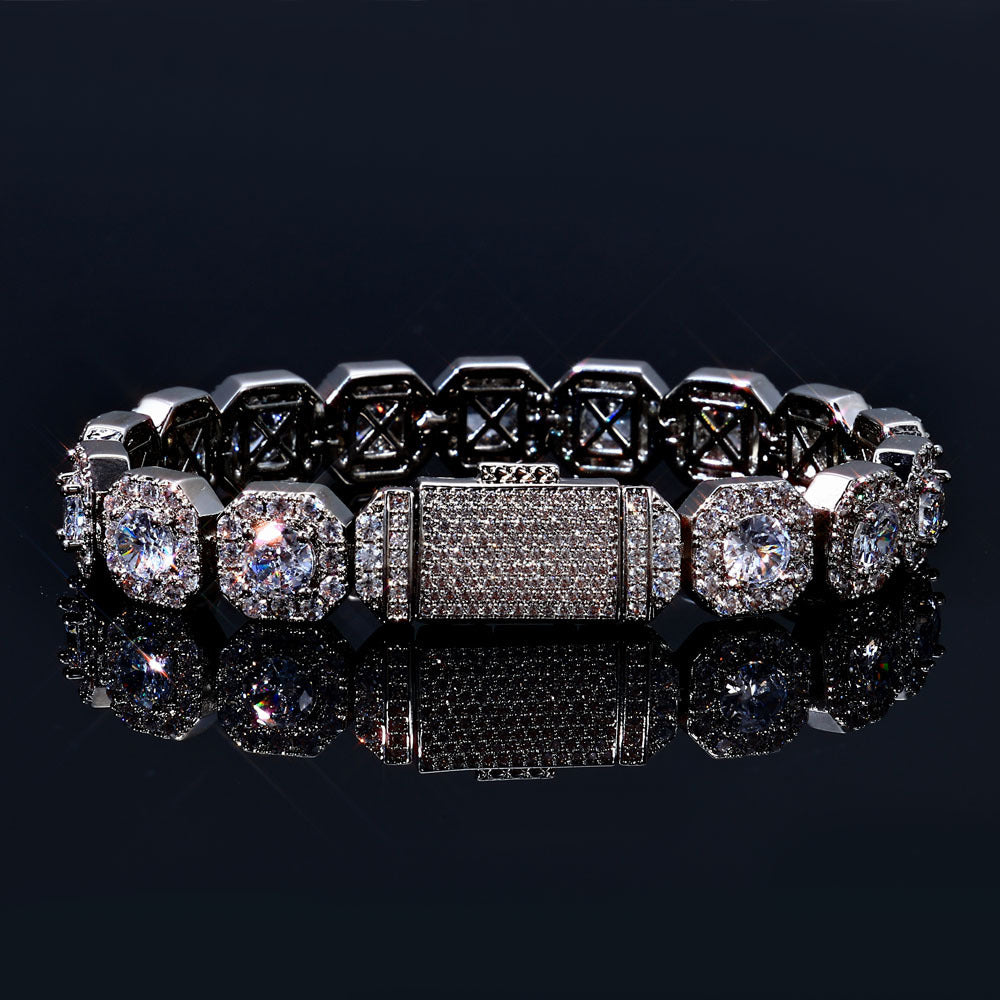 LYEE CYEE Men'S Hip Hop Style Sugar Cube Bracelet - Elegant Copper Band with Sparkling Synthetic Cubic Synthetic Zircon, Versatile Fashion Accessory for Casual or Party Wear, Hip Hop Bracelet