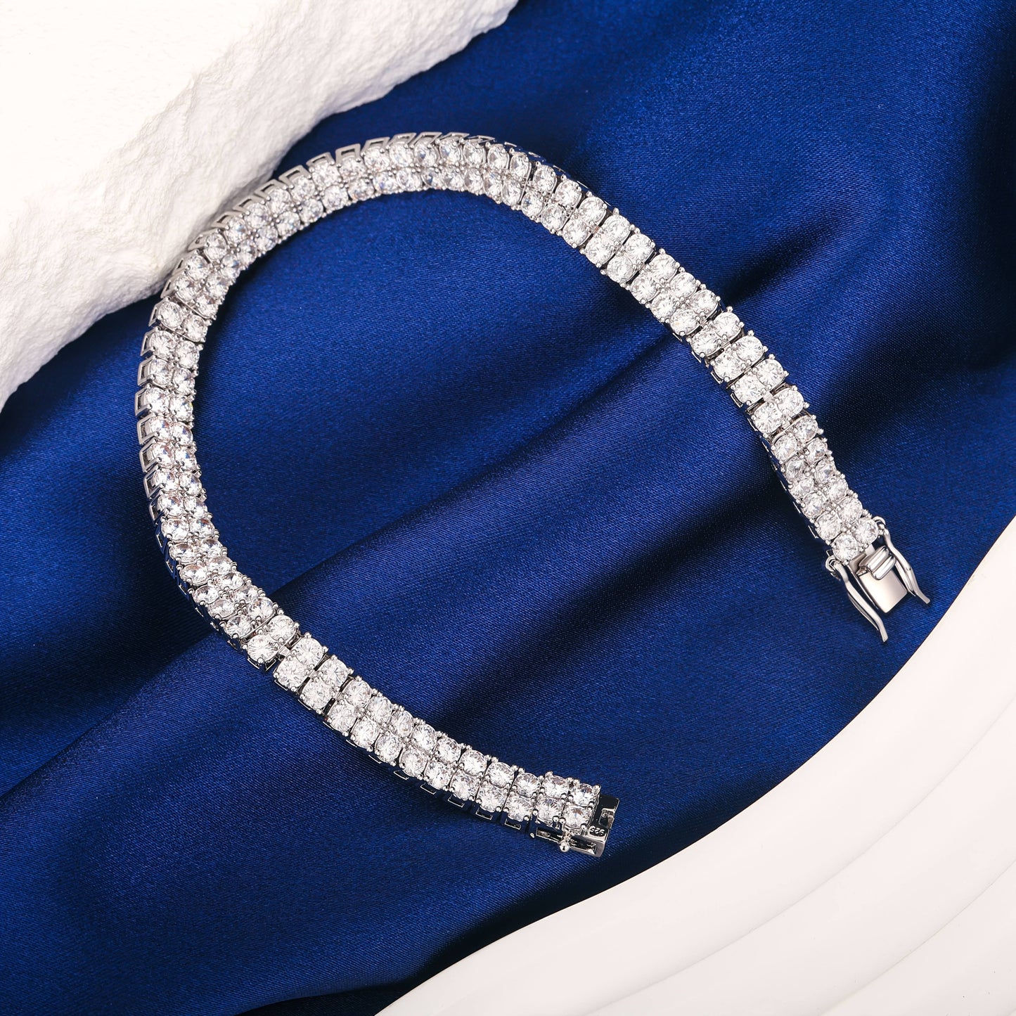 925 Sterling Silver 3mm Double Layer 106pcs 0.2ct Lab Moissanite Tennis Bracelet, D Color VVS1 Round Cut Moissanite Tennis Bracelet, for Halloween, Christmas, Anniversary, all kinds of festivals, special occasions, boutique g