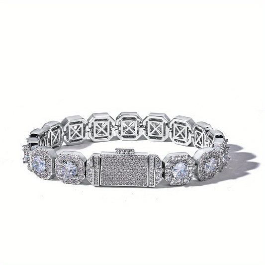 LYEE CYEE Men'S Hip Hop Style Sugar Cube Bracelet - Elegant Copper Band with Sparkling Synthetic Cubic Synthetic Zircon, Versatile Fashion Accessory for Casual or Party Wear, Hip Hop Bracelet