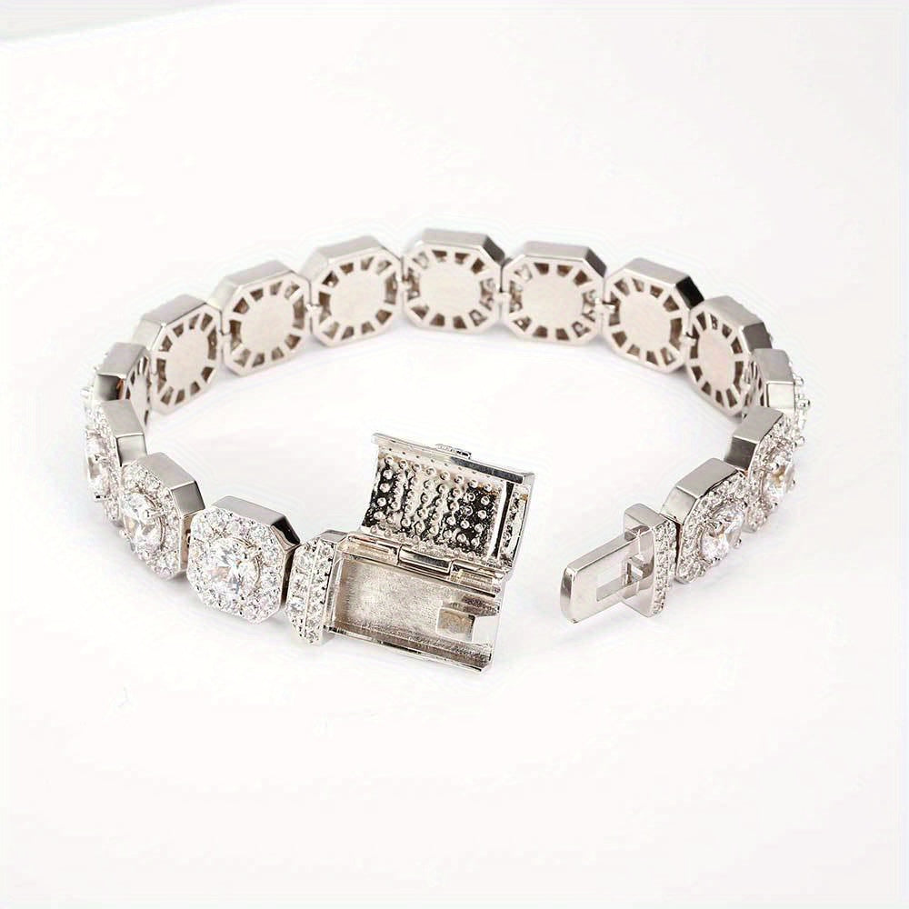 LYEE CYEE Men'S Hip Hop Style Sugar Cube Bracelet - Elegant Copper Band with Sparkling Synthetic Cubic Synthetic Zircon, Versatile Fashion Accessory for Casual or Party Wear, Hip Hop Bracelet