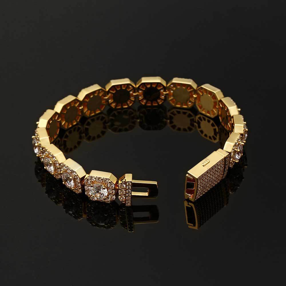 LYEE CYEE Men'S Hip Hop Style Sugar Cube Bracelet - Elegant Copper Band with Sparkling Synthetic Cubic Synthetic Zircon, Versatile Fashion Accessory for Casual or Party Wear, Hip Hop Bracelet