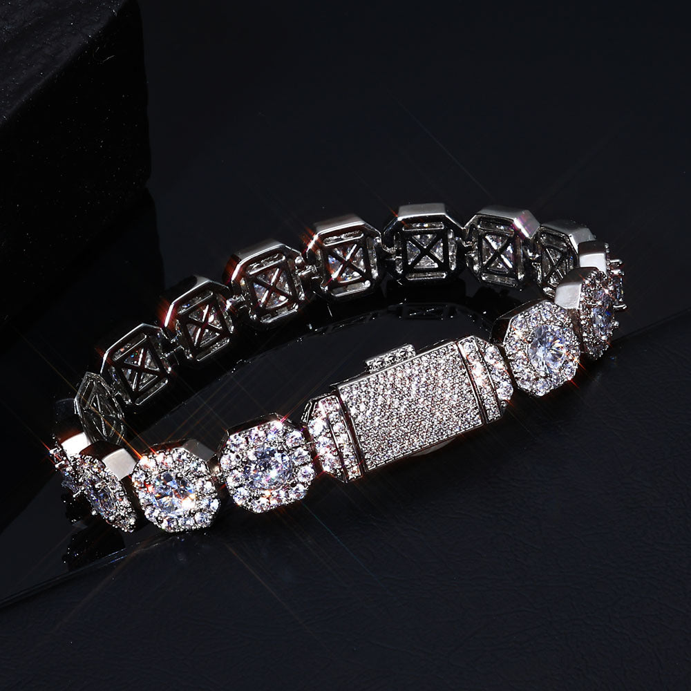 LYEE CYEE Men'S Hip Hop Style Sugar Cube Bracelet - Elegant Copper Band with Sparkling Synthetic Cubic Synthetic Zircon, Versatile Fashion Accessory for Casual or Party Wear, Hip Hop Bracelet