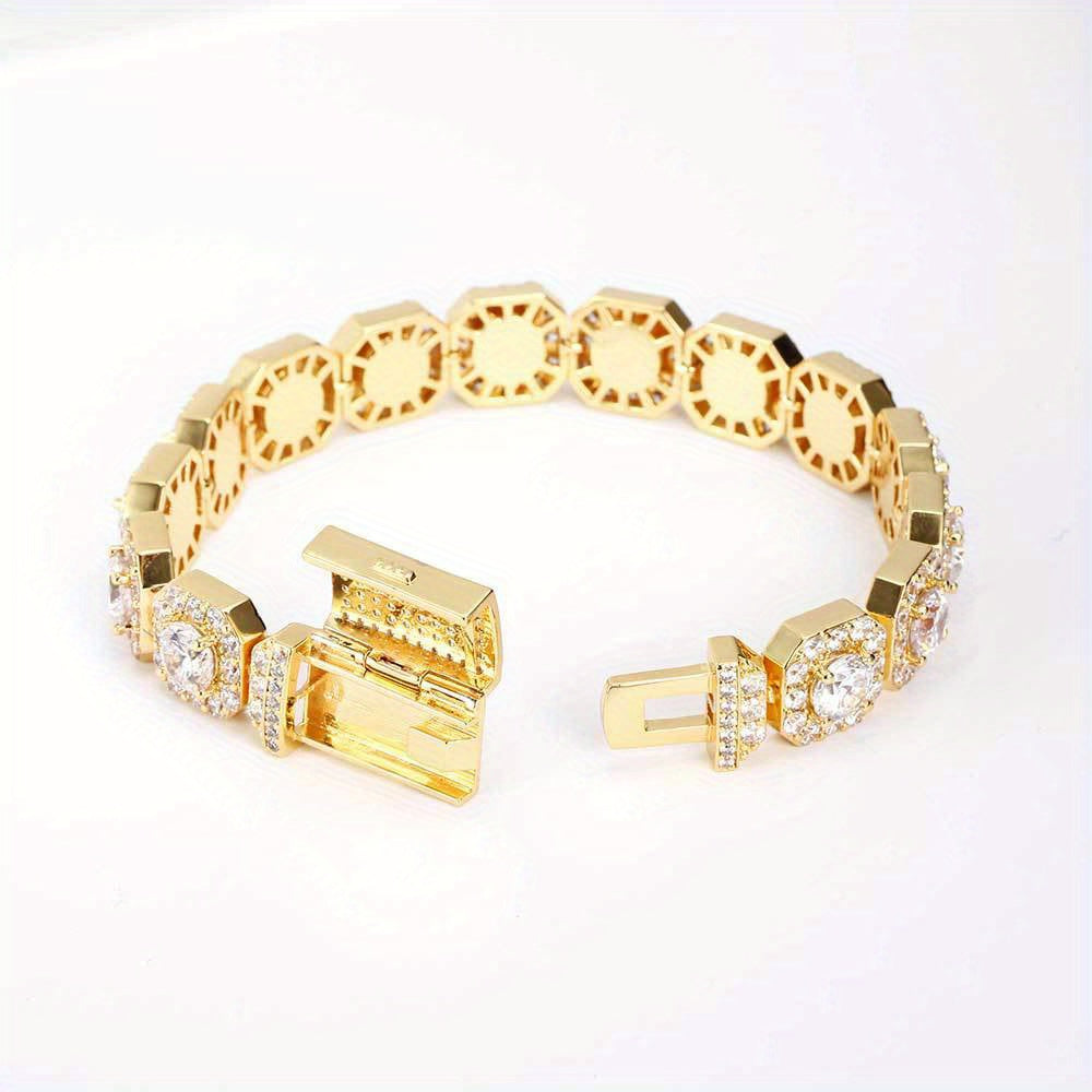 LYEE CYEE Men'S Hip Hop Style Sugar Cube Bracelet - Elegant Copper Band with Sparkling Synthetic Cubic Synthetic Zircon, Versatile Fashion Accessory for Casual or Party Wear, Hip Hop Bracelet