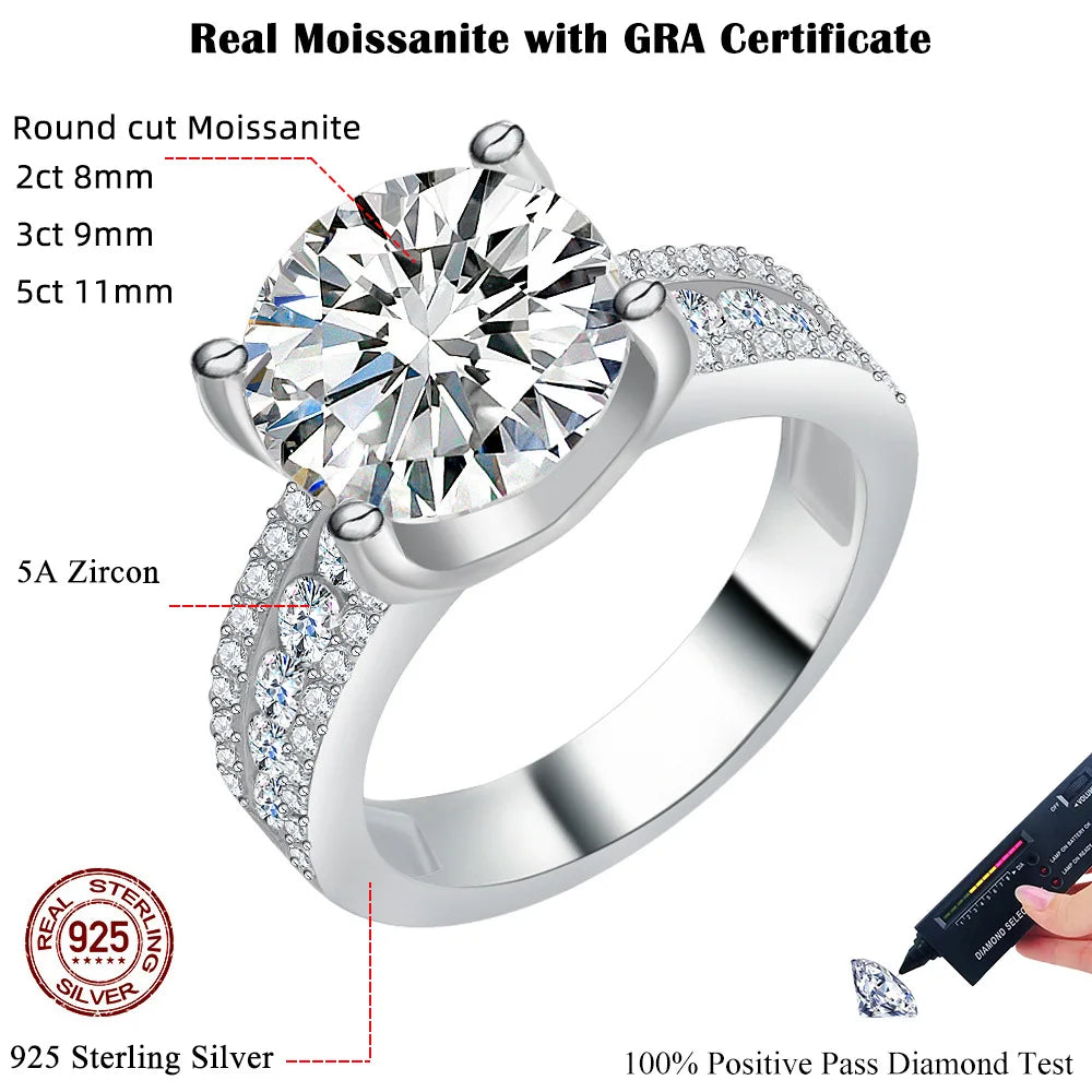 FEOBUR 2/3/5CT Green Moissanite Rings for Women Certified 925 Sterling Silver Lab Diamond Engagement Ring Wedding Jewelry GRA