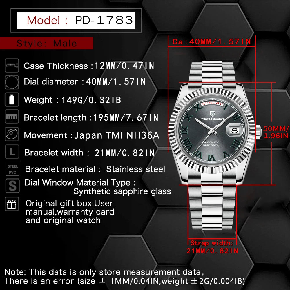 2025 New PAGANI DESIGN DD40 Men's Watches Brand Automatic Mechanical Watch For Men AR Sapphire Glass Waterproof Wrist watch Men