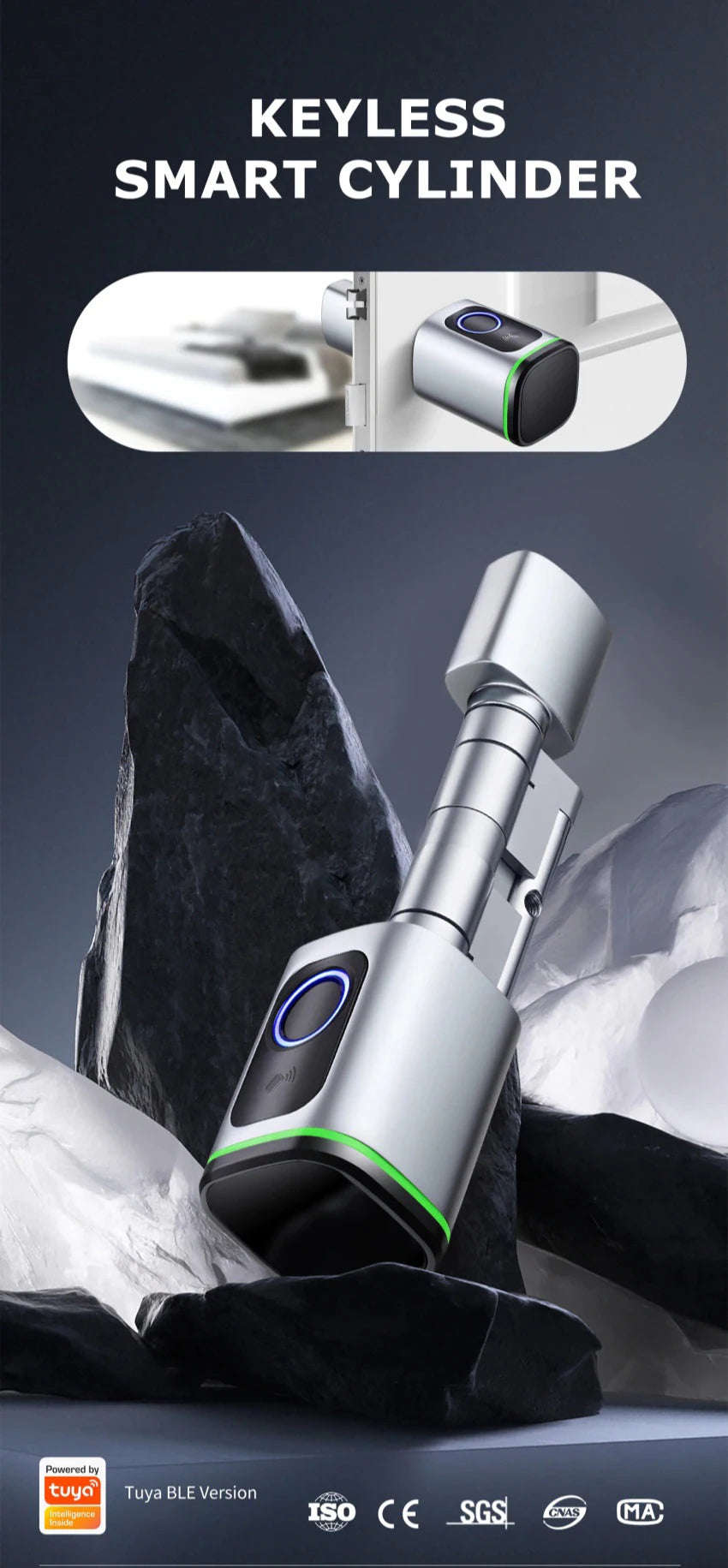 Zemismart BLE Smart Electronic DoorLock Work with Tuya DIY Cylinder Core Fingerprint APP Keys IC Card Unlock for Home Hotels