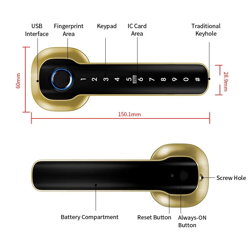 Smart Lock, Suitable for Use in Bedrooms, Garages, Hotels, and Living Rooms, Etc. - A Smart Fingerprint Password Lock