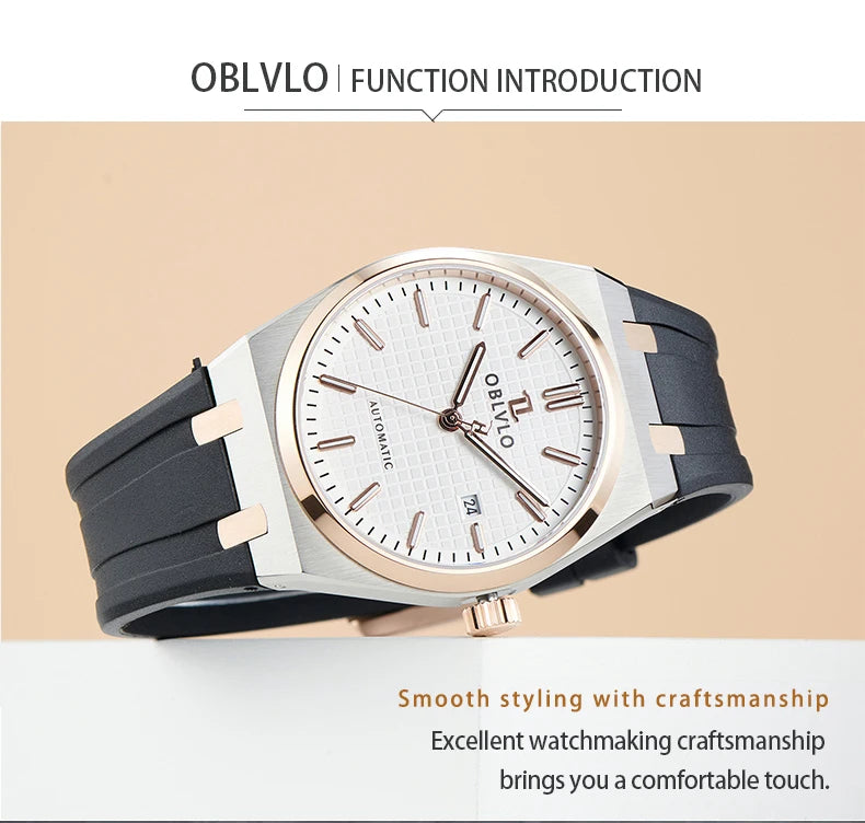OBLVLO Luxury Mens Watch 316L Stainless Steel Mechanical Watches Luminous 50M Waterproof Automatic Casual Watch for Men TM-SIM