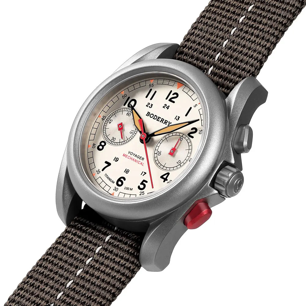 BODERRY Men's Field Watches Titanium Mechanical Chronograph Top Brand Wristwatch 100M Waterproof Clock Military Watch for Men