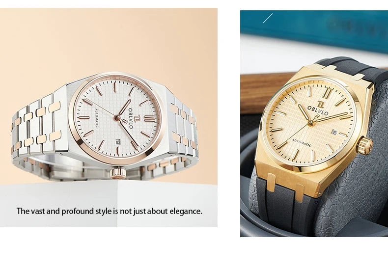 OBLVLO Luxury Mens Watch 316L Stainless Steel Mechanical Watches Luminous 50M Waterproof Automatic Casual Watch for Men TM-SIM