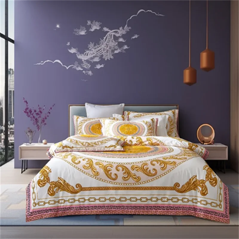Luxury Bedding set Modern Style Digital Printing polyester fiber Fabric Duvet Cover Fitted Sheet Pillowcases Home Textile