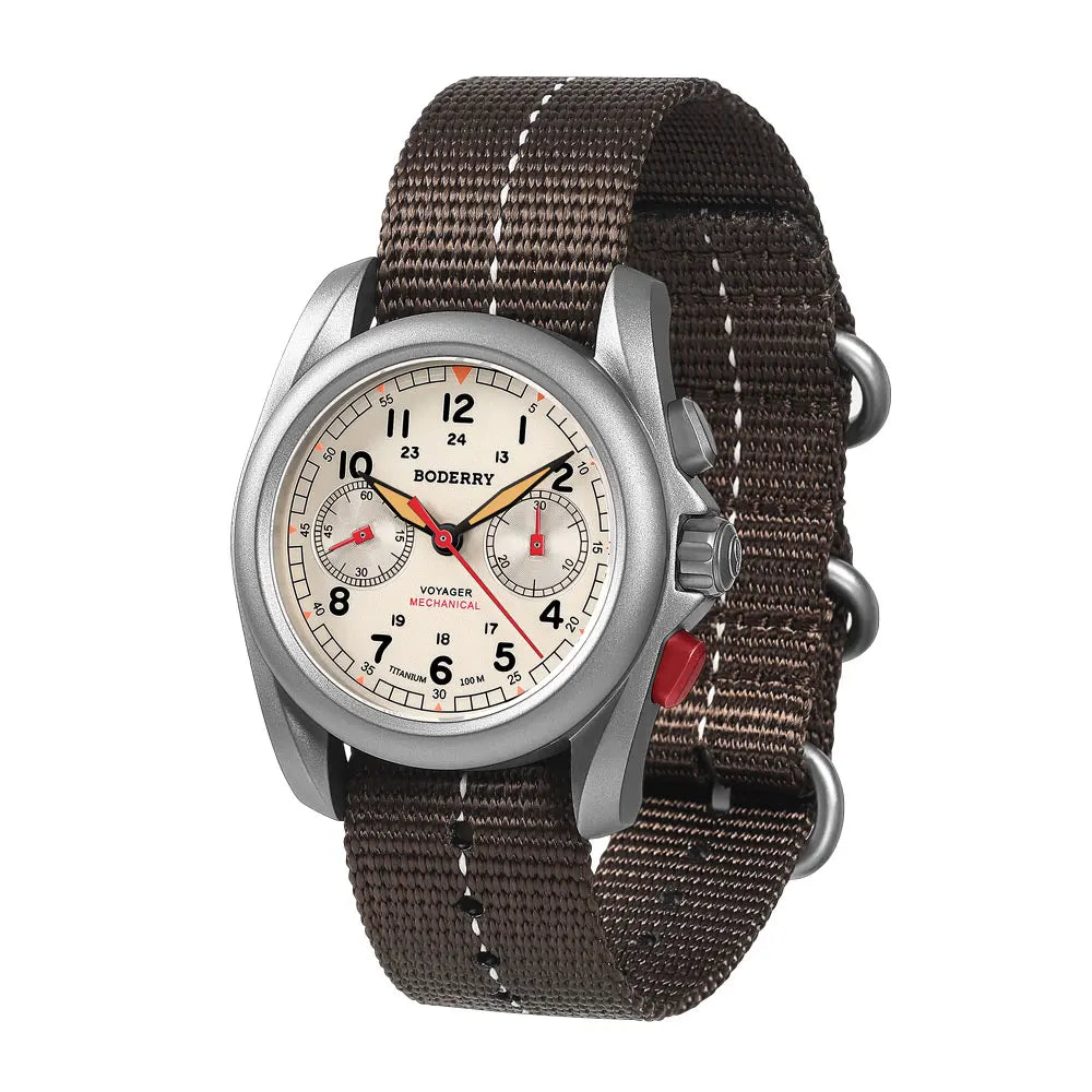 BODERRY Men's Field Watches Titanium Mechanical Chronograph Top Brand Wristwatch 100M Waterproof Clock Military Watch for Men