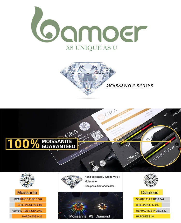 BAMOER Gold Moissanite Hoop Earrings for Women, 925 Sterling Silver D Color Round Cut Lab Diamond Hypoallergenic Earrings