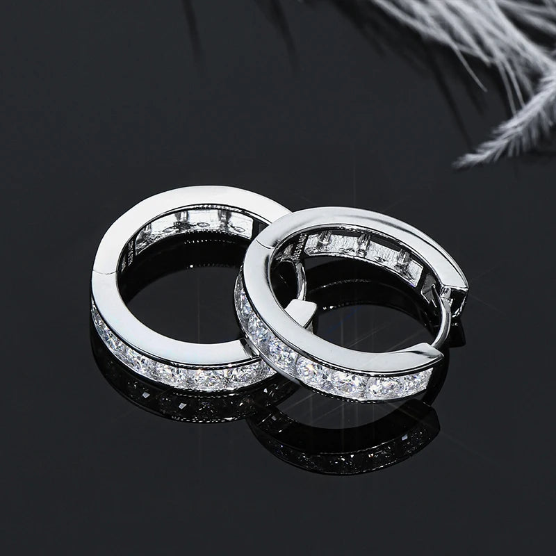 IOGOU Personalized Hoop Earrings 925 Sterling Silver 2.5mm D Color Moissanite Earrings For Women Men Original Jewelry Party Gift