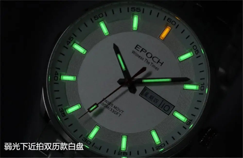 EPOCH Men Quartz Watch Super Luminous 25 Ronda Movement Chinese English Day Date WR100M Sapphire Military Watch 40mm
