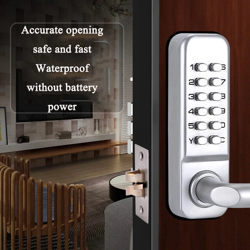 Silver Long Handle Keyless Mechanical Digital Door Lock Password Keypad Home Garden Yard Wooden Iron Gate Lock Pushbutton