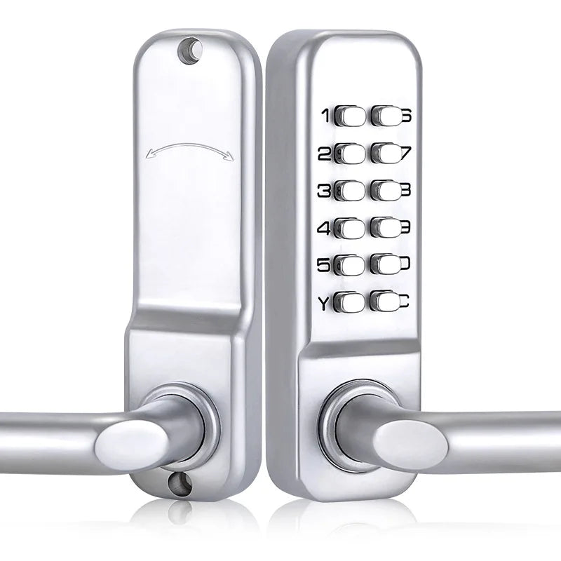 Silver Long Handle Keyless Mechanical Digital Door Lock Password Keypad Home Garden Yard Wooden Iron Gate Lock Pushbutton