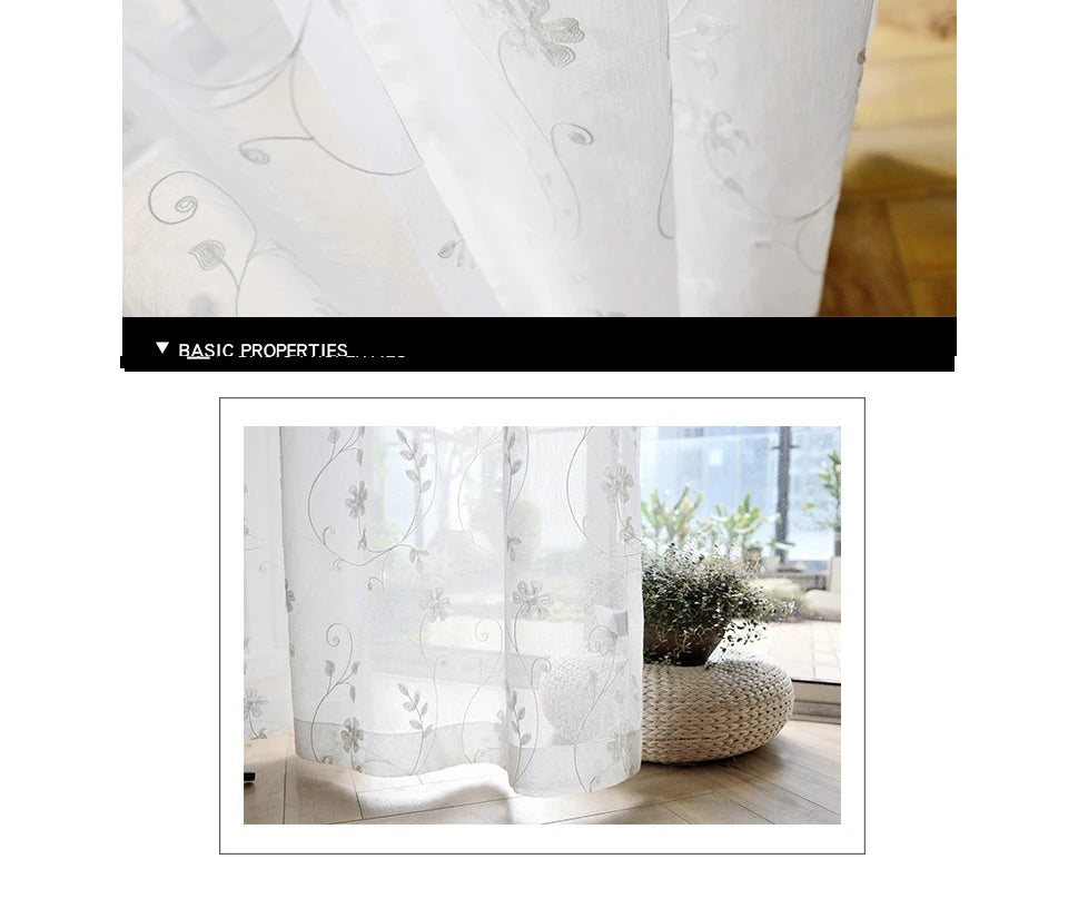 Korean White Embroidered Voile Curtains For Bedroom Window Curtain For Living Room Sheer Curtains Blinds Custom Made Drapes