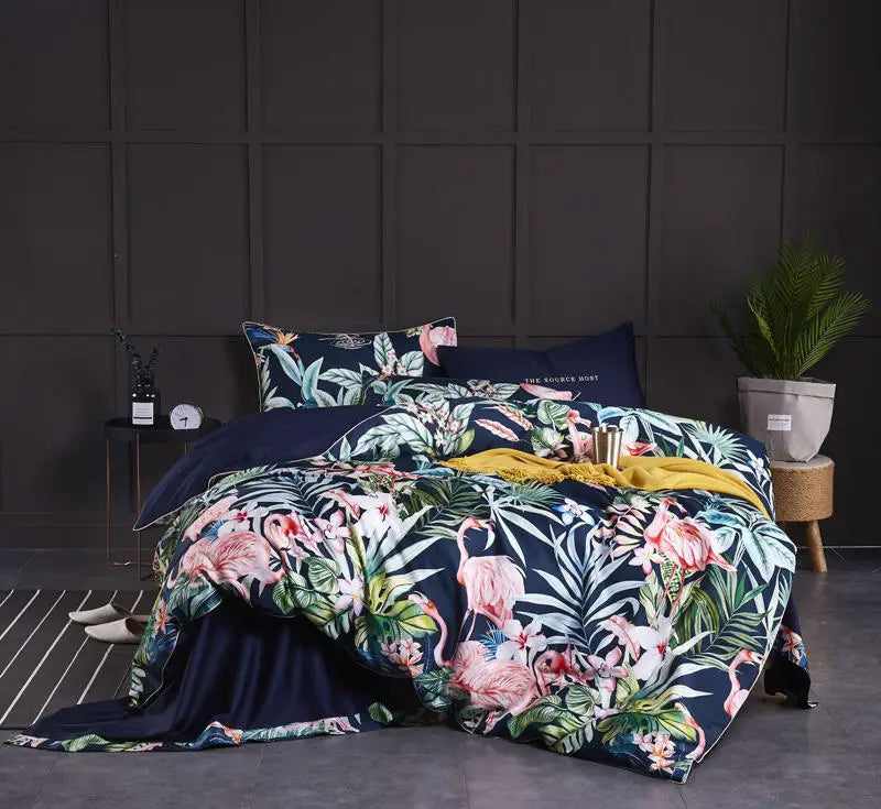 HD printed Birds Branch printed Premium Egyptian cotton Silky Soft Duvet Cover Family size US King Queen Size Bedding Set 4/6Pcs