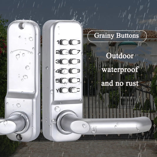 Silver Long Handle Keyless Mechanical Digital Door Lock Password Keypad Home Garden Yard Wooden Iron Gate Lock Pushbutton