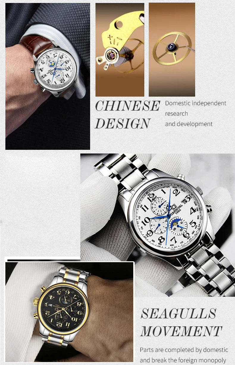 Carnival Brand Automatic Watch Fashion Luxury Waterproof Calendar Moon Phase Mechanical Watches For Men Clock Relogio Masculino