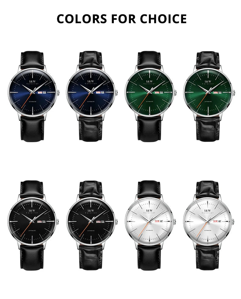 Japan MIYOTA Automatic Watch 3D Curved Sapphire Mechanical Wristwatches Waterproof Leather Strap Double Calendar Watches for Men