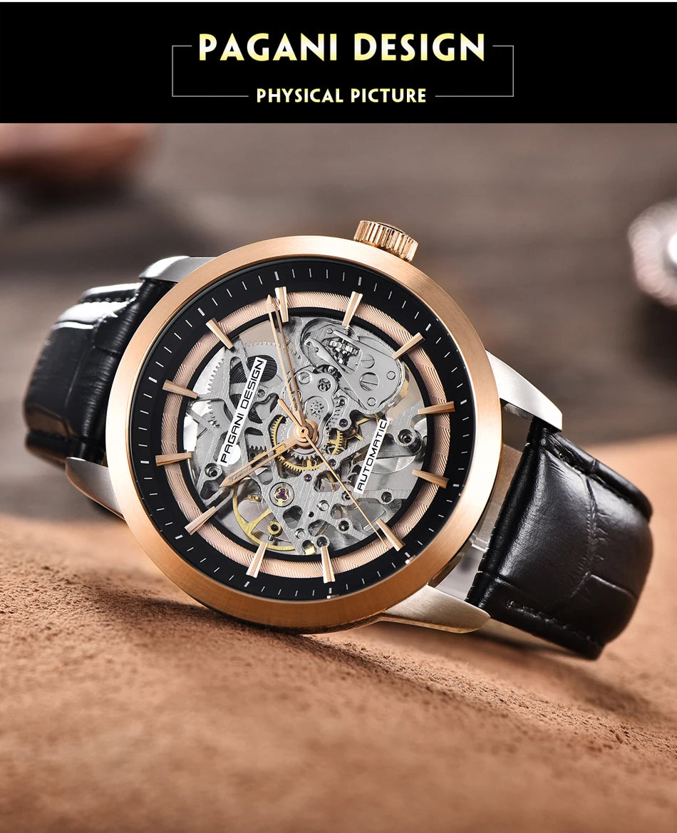 PAGANI DESIGN Brand Fashion Sports Leather Watches Men Luxury Automatic Mechanical Skeleton Waterproof Watches Relogio Masculino