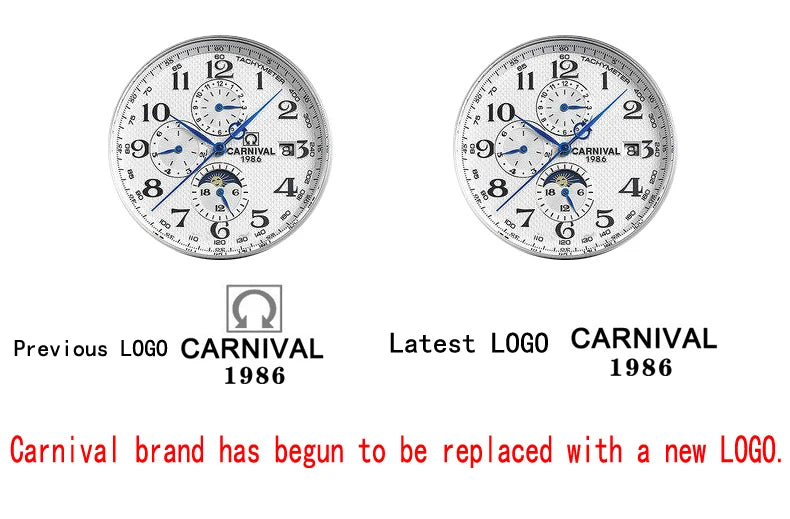 Carnival Brand Automatic Watch Fashion Luxury Waterproof Calendar Moon Phase Mechanical Watches For Men Clock Relogio Masculino