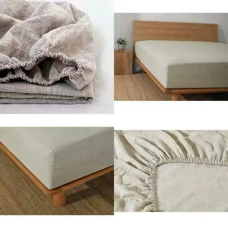 100% Linen Soft Bed Sheets, Queen Size Sheets Set,Bedding Set 1 Deep Pocket Fitted Sheet + 1 Flat Sheet + 2 Pillowcases