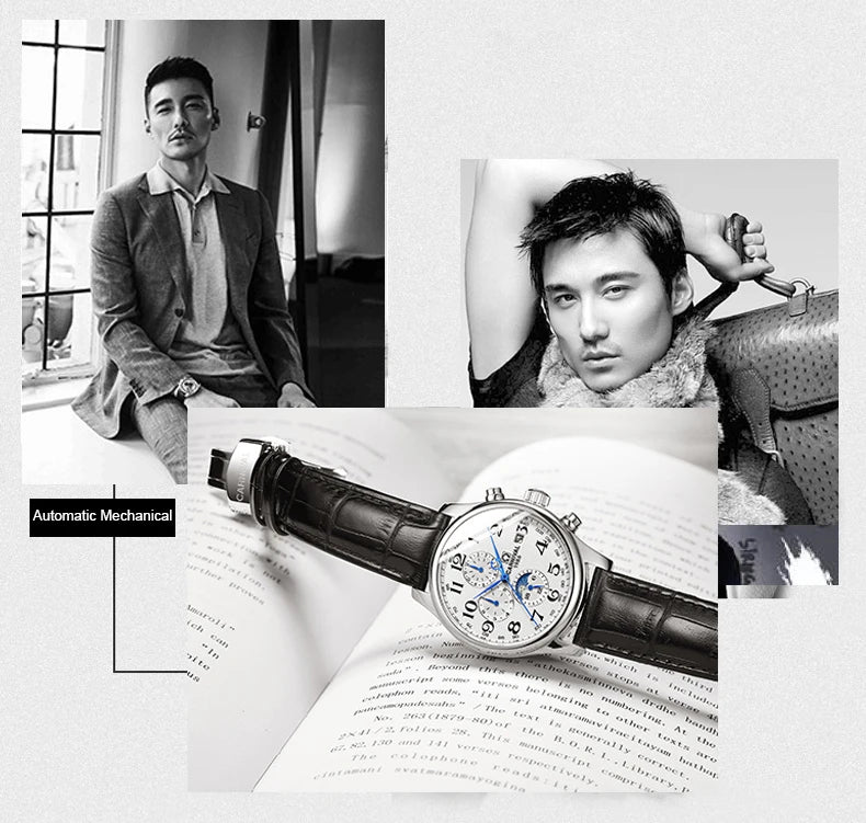Carnival Brand Automatic Watch Fashion Luxury Waterproof Calendar Moon Phase Mechanical Watches For Men Clock Relogio Masculino