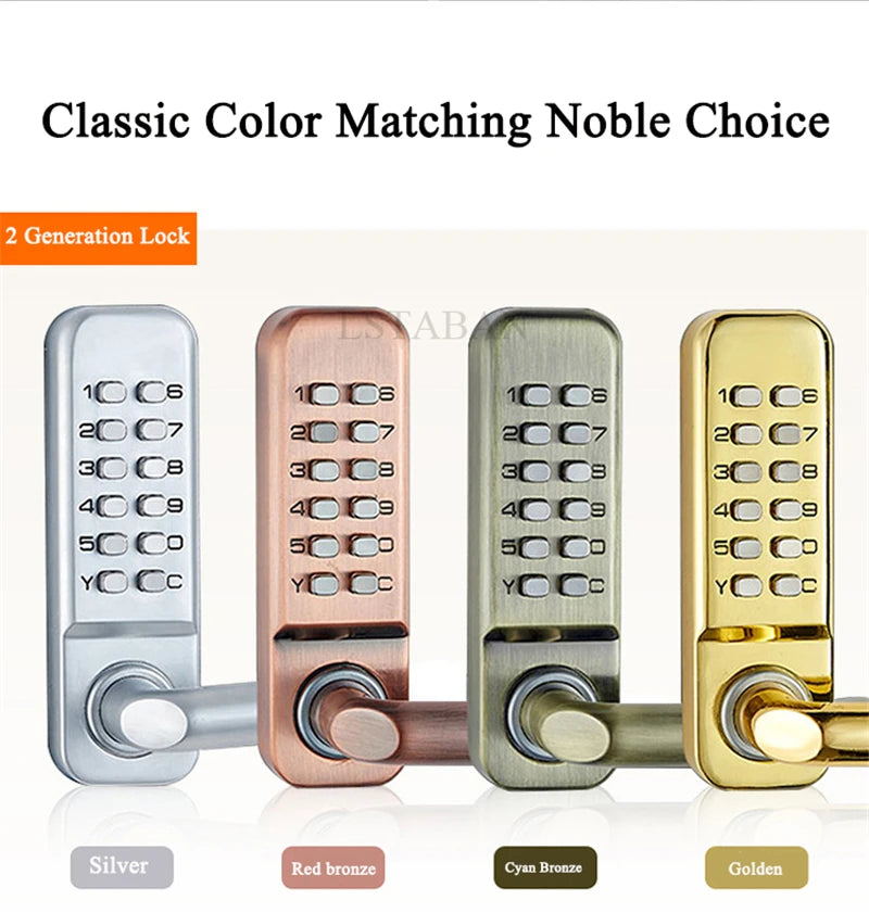 Silver Long Handle Keyless Mechanical Digital Door Lock Password Keypad Home Garden Yard Wooden Iron Gate Lock Pushbutton
