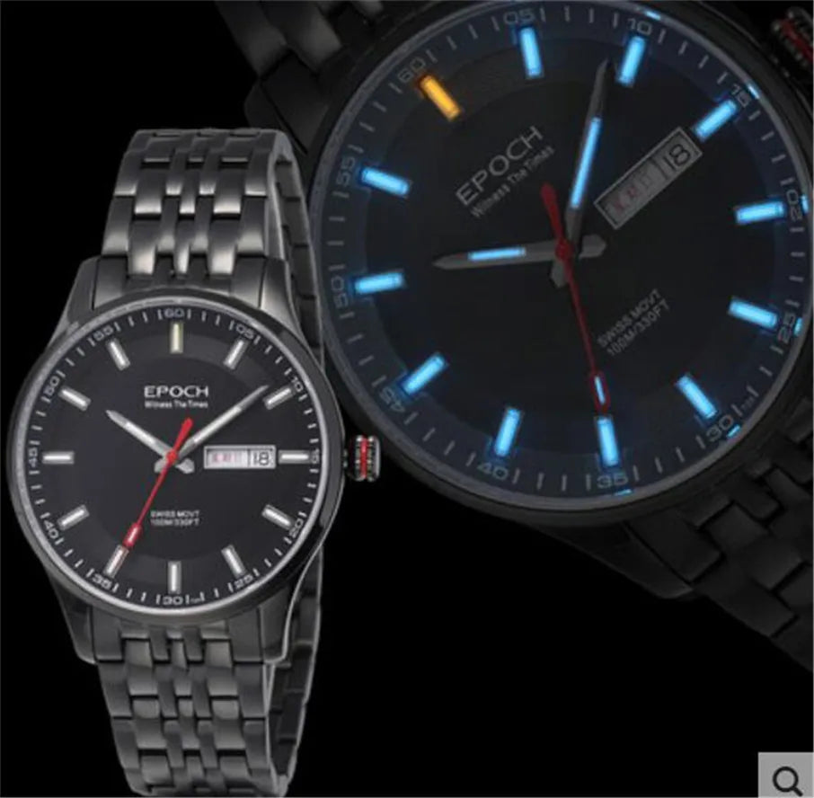 EPOCH Men Quartz Watch Super Luminous 25 Ronda Movement Chinese English Day Date WR100M Sapphire Military Watch 40mm
