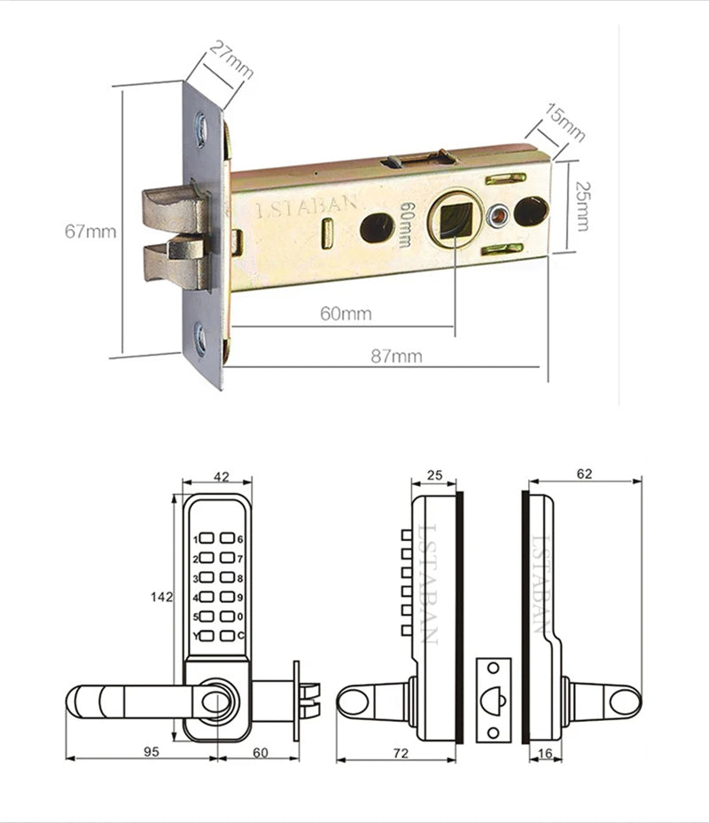 Silver Long Handle Keyless Mechanical Digital Door Lock Password Keypad Home Garden Yard Wooden Iron Gate Lock Pushbutton