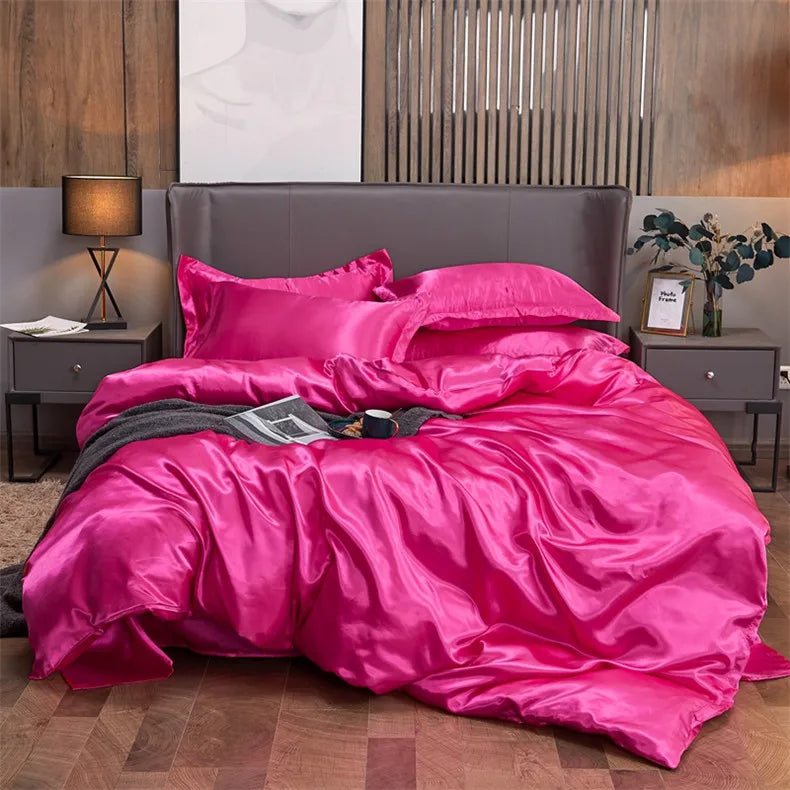 Bedding Set Solid Color Luxury Bedding Kit Rayon Satin Duvet Cover Set Twin Queen King Size Bed Set 2pcs/3pcs/4pcs