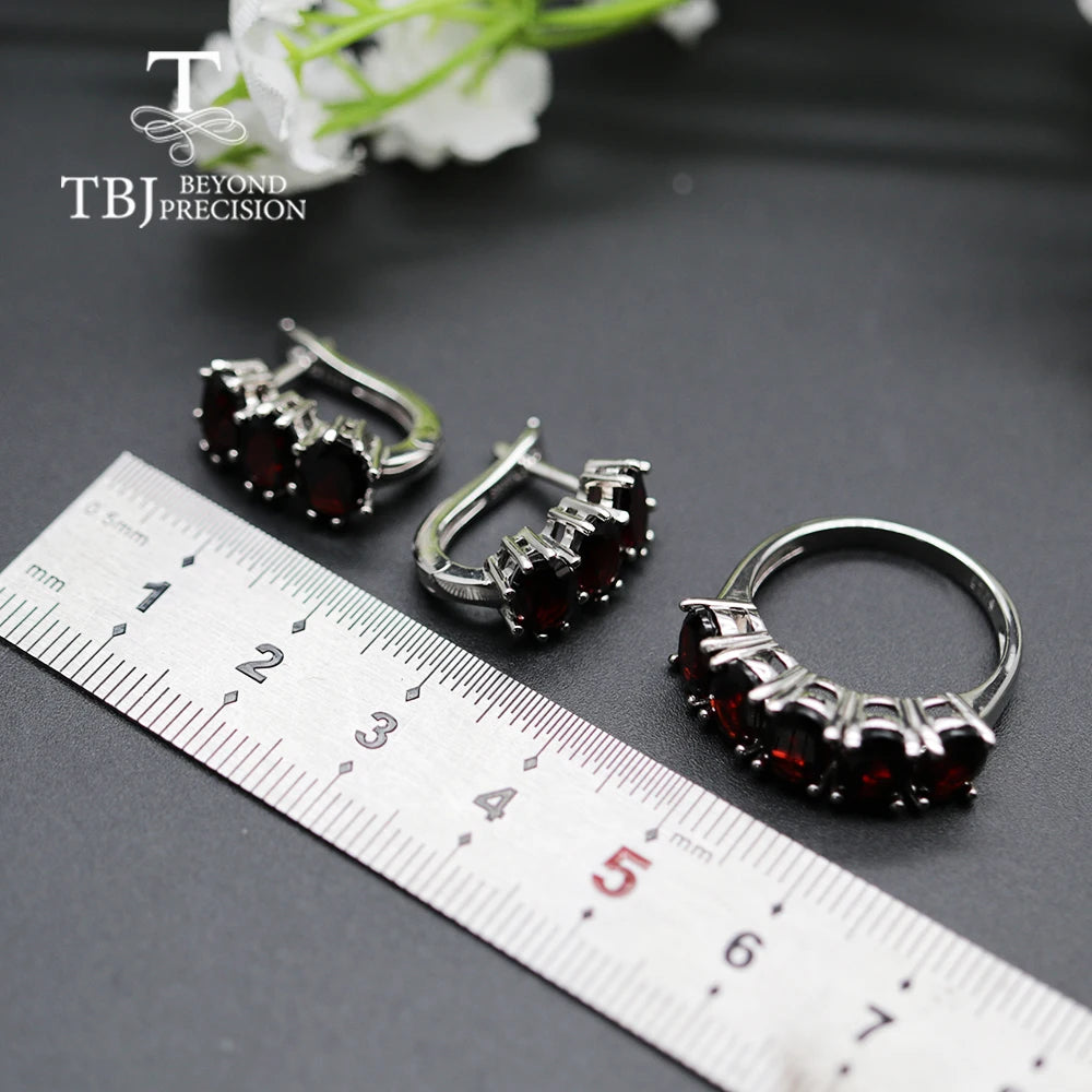 13.2ct Black garnet Jewelry set oval 5*7mm garnet Ring clasp earring 925 sterling silver fine jewelry for women tbj promotion