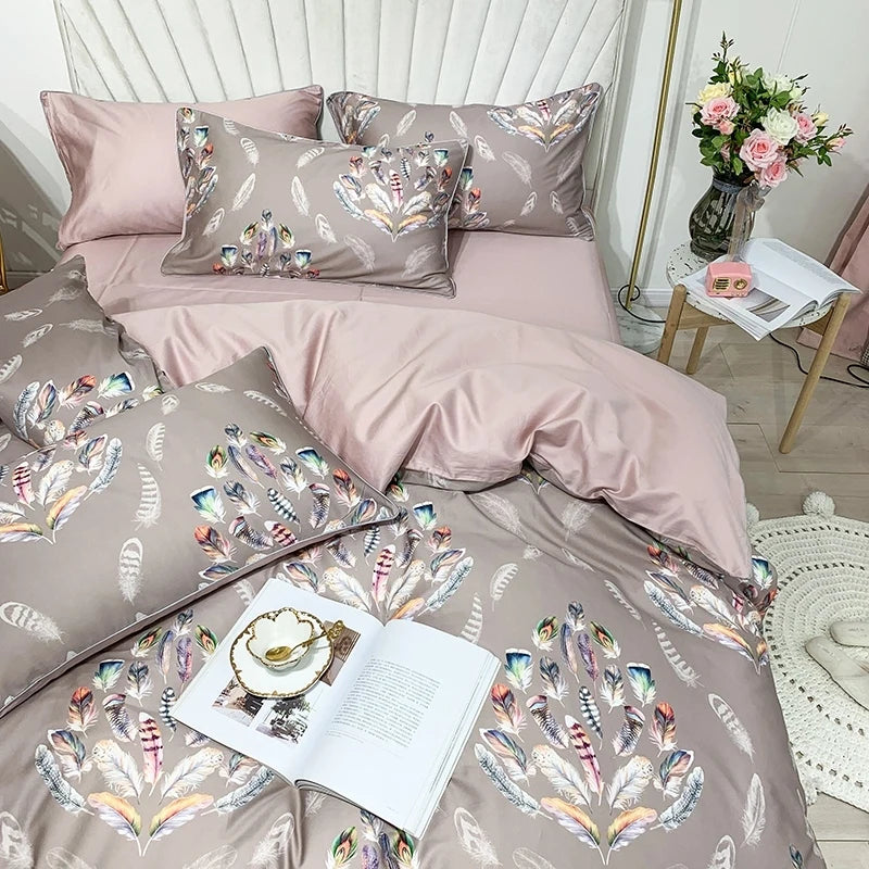 HD printed Birds Branch printed Premium Egyptian cotton Silky Soft Duvet Cover Family size US King Queen Size Bedding Set 4/6Pcs