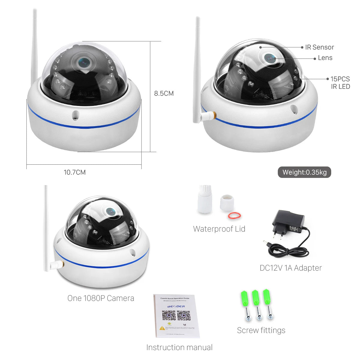 HD1080P Vandal-proof IP Camera WiFi SD Card Slot 64Gb Motion Ai Detect Alert Dome 2MP Audio Security CCTV Camera Xmeye P2P ICSee