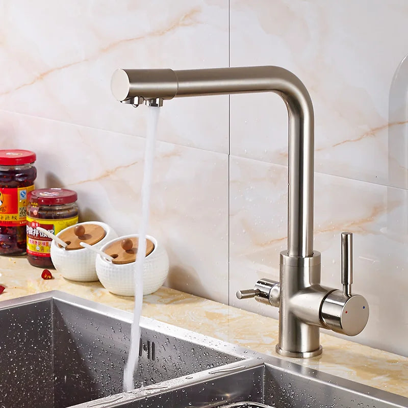 Rozin Chrome Brass Purified Water Kitchen Faucet Mixer Tap and Pure Water Filter Faucet Deck Mounted Dual Handles Hot Cold Taps