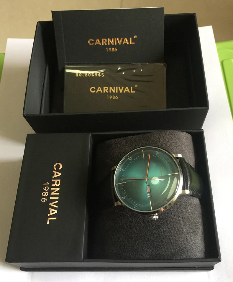MIYOTA Movement Mechanical Watches Top Brand CARNIVAL Fashion Automatic Watch Men Calendar Week Waterproof Leather Band Sapphire