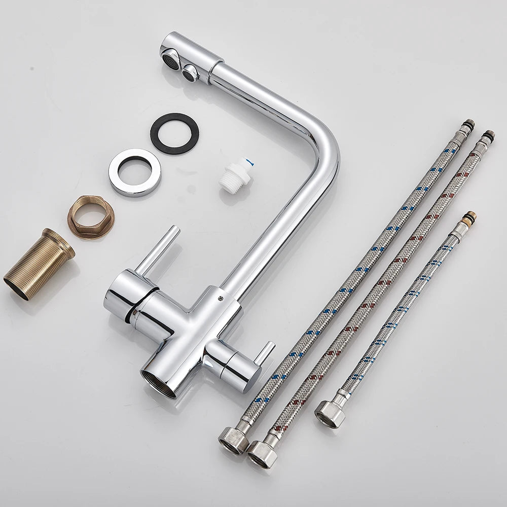 Rozin Chrome Brass Purified Water Kitchen Faucet Mixer Tap and Pure Water Filter Faucet Deck Mounted Dual Handles Hot Cold Taps